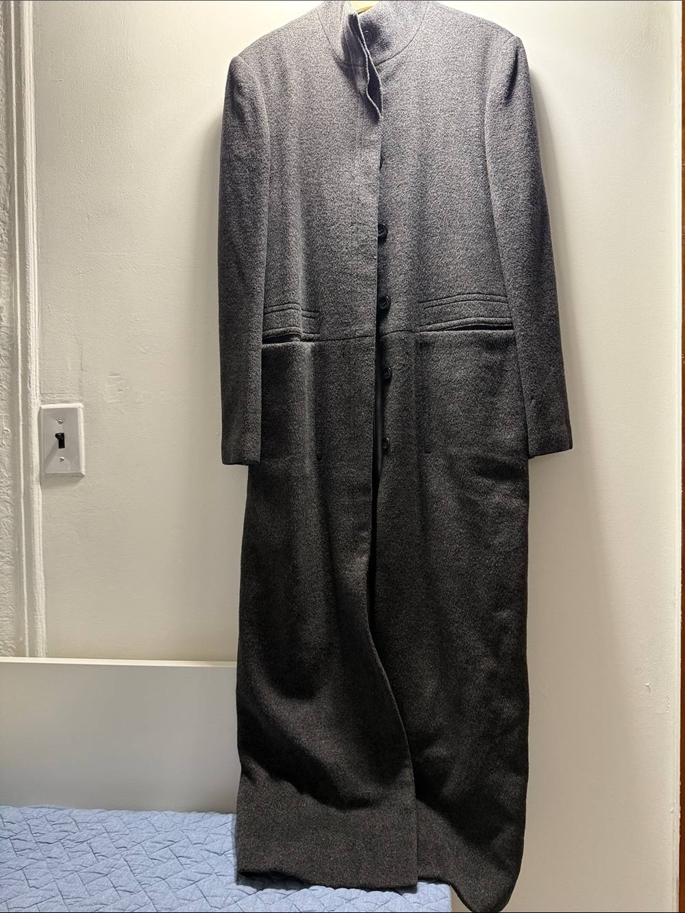 Long Women's Trench Coat in Charcoal Gray